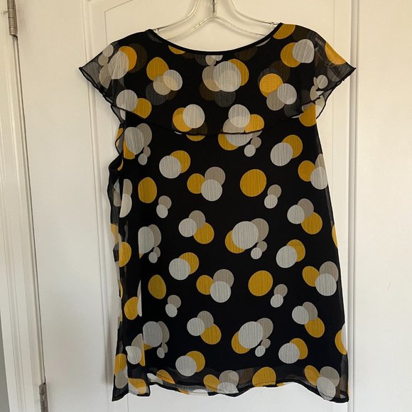 Drapey black blouse with white and yellow pattern - Picture 2 of 4